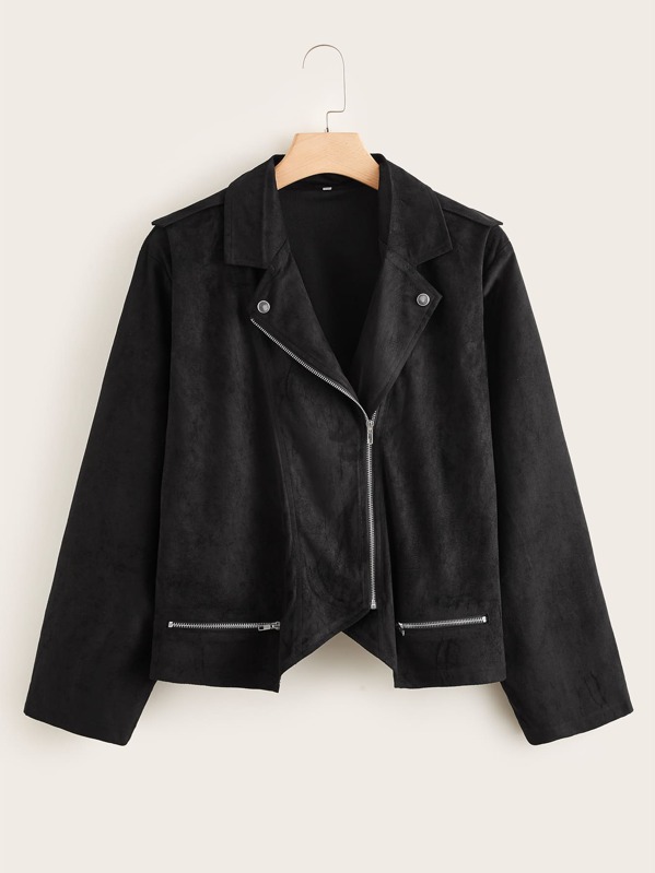 

Plus Zip Detail Suede Moto Jacket, Black