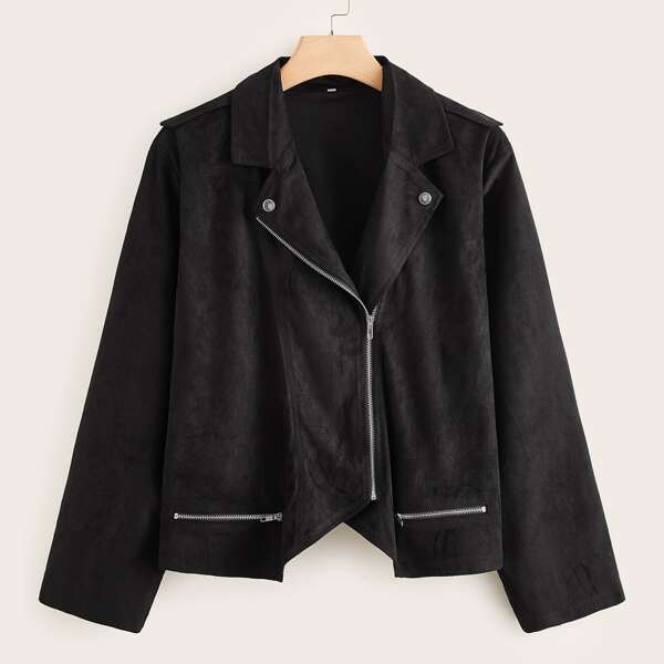 

Plus Zip Detail Suede Moto Jacket, Black