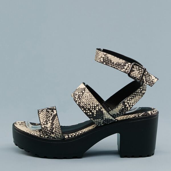 

Snakeskin Ankle Strap Platform Block Heel Sandals, Multicolor
