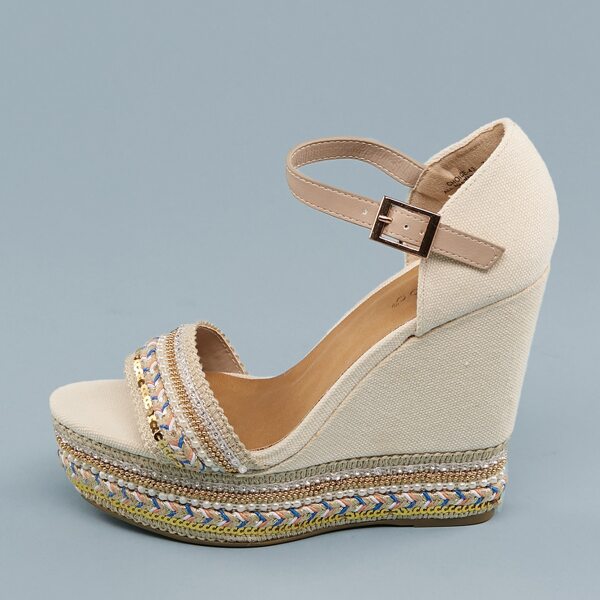 

Beaded And Sequin Open Toe Platform Wedges, White
