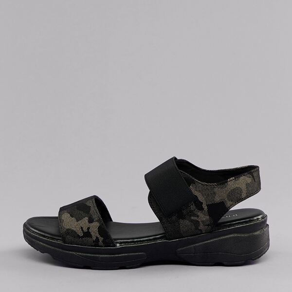 

Cam Print Stretch Fit Chunky Sole Athletic Sandals, Black