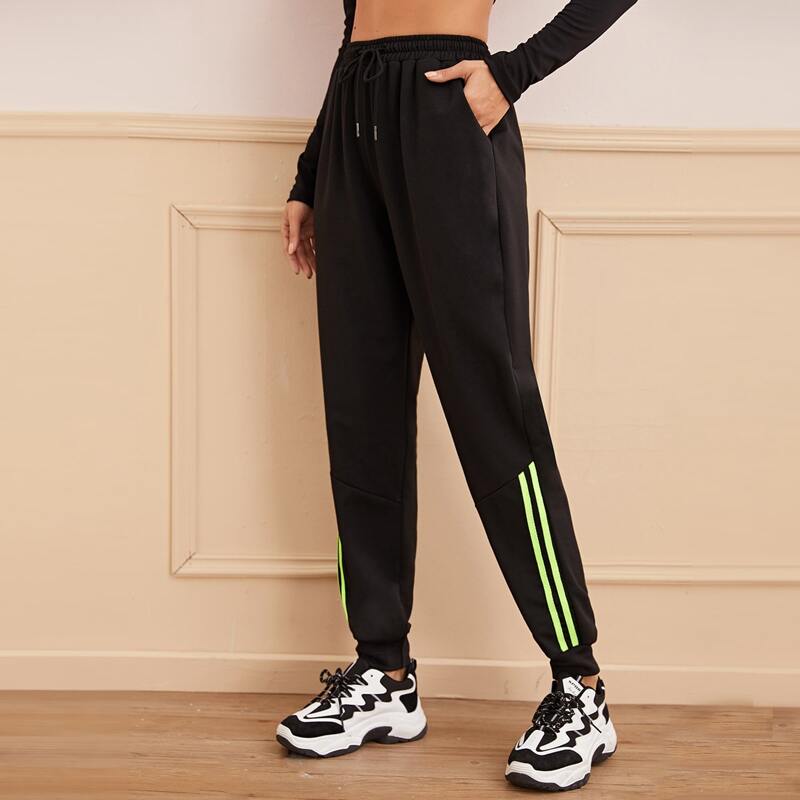 

Side Striped Drawstring Waist Sweatpants, Black