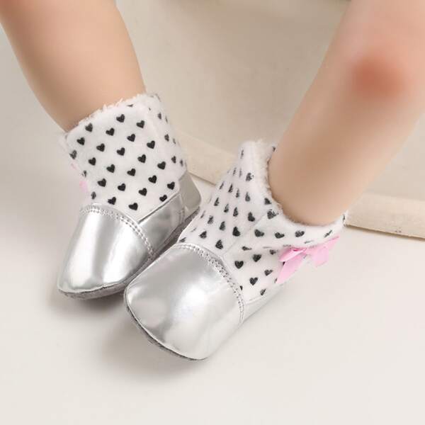 

Baby Girl Heart Graphic Metallic Boots, Silver