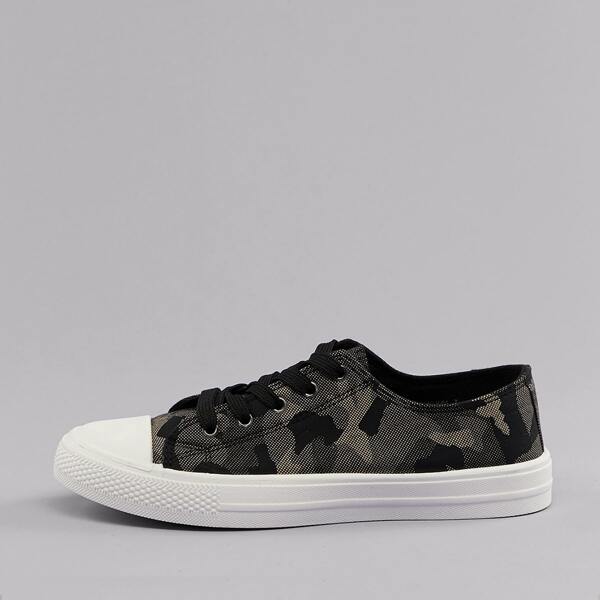 

Lace Front Low Top Cap Toe Camo Print Sneakers, Multicolor