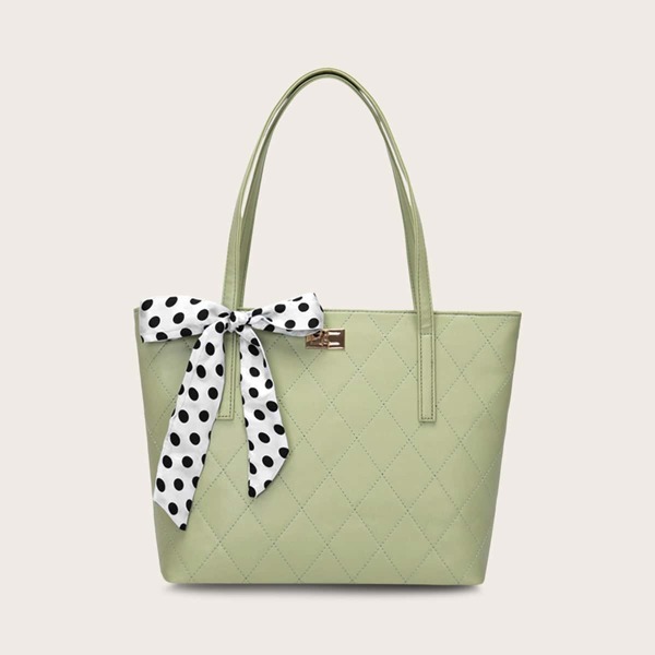 

Polka Dot Bow Decor Tote Bag, Green