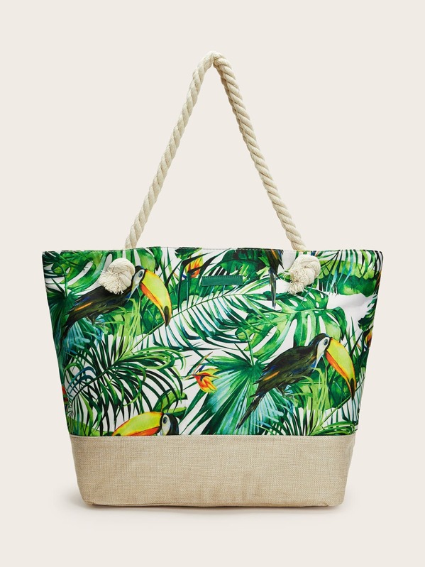 

Leaf & Bird Graphic Tote Bag, Green