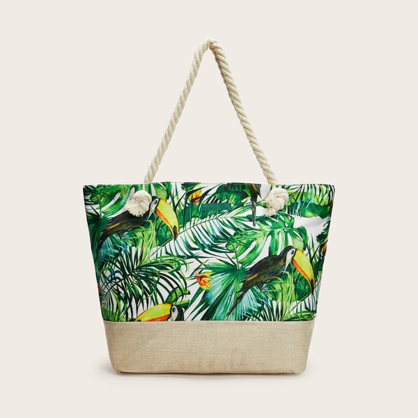 

Leaf & Bird Graphic Tote Bag, Green