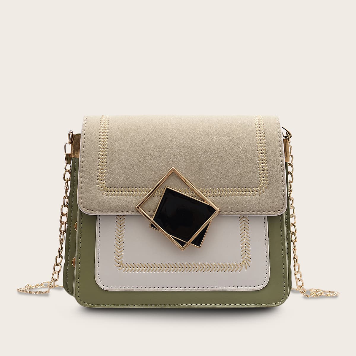 

Geometric Decor Color Block Chain Bag, Multicolor