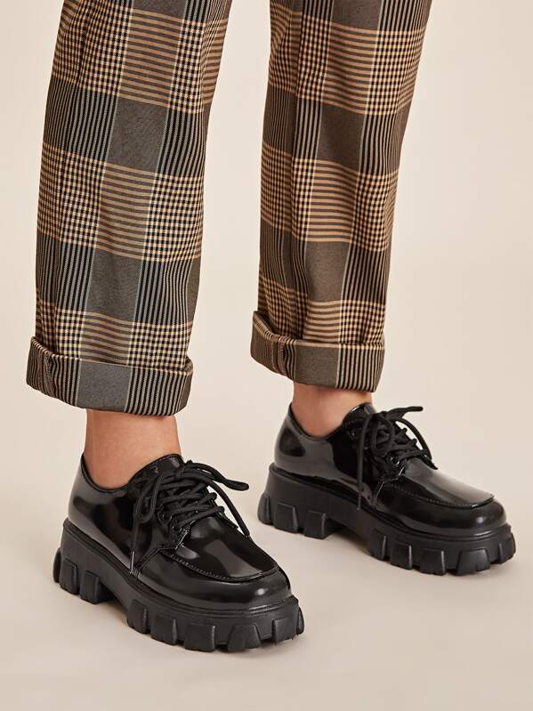 

Lace-up Front Patent Oxfords, Black
