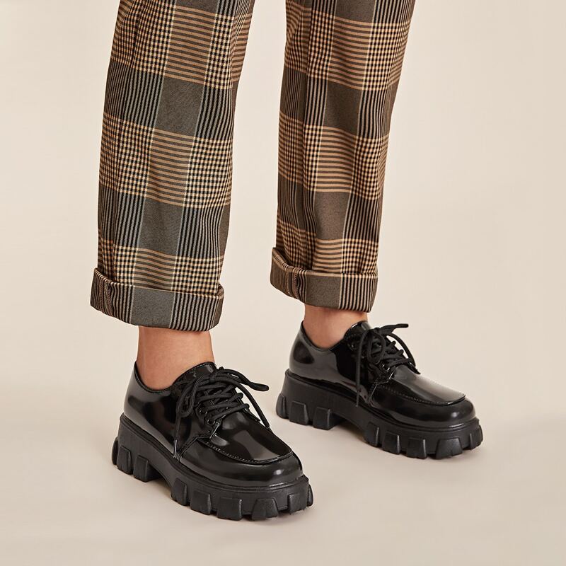 

Lace-up Front Patent Oxfords, Black