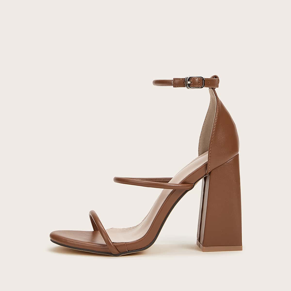 

Ankle Strap Chunky Heels, Brown