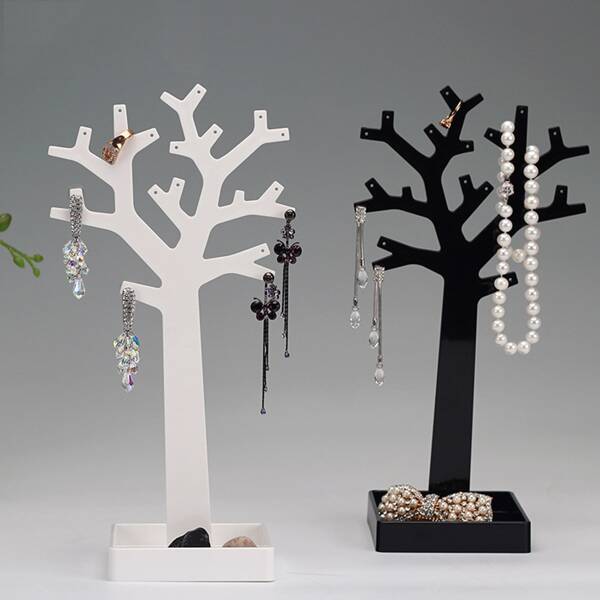 

1pc Tree Design Jewelry Storage Rack, Black and white