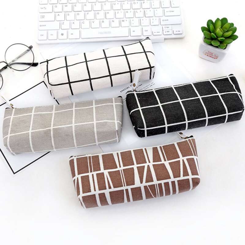 

4pcs Simple Grid Pattern Pencil Case