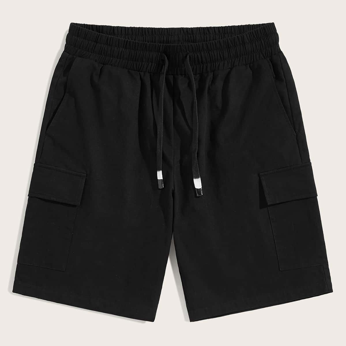 

Guys Flap Pocket Side Drawstring Waist Bermuda Shorts, Black