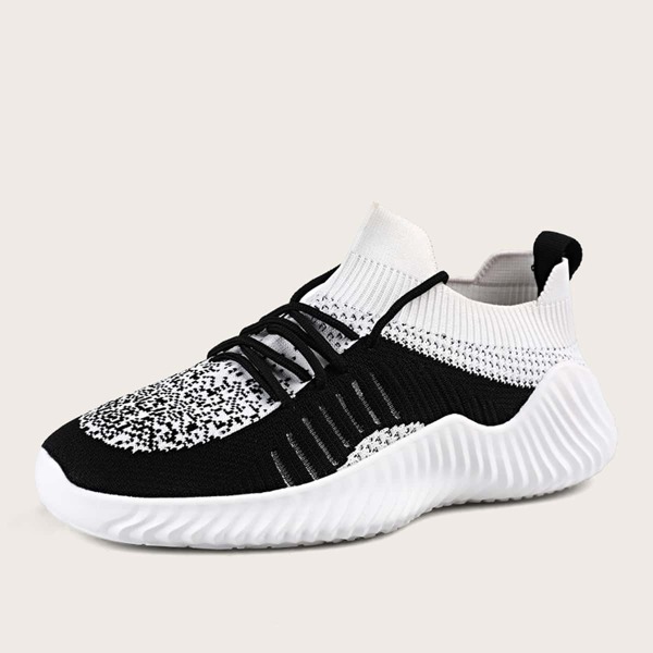 

Men Two Tone Lace-up Sneakers, Black and white