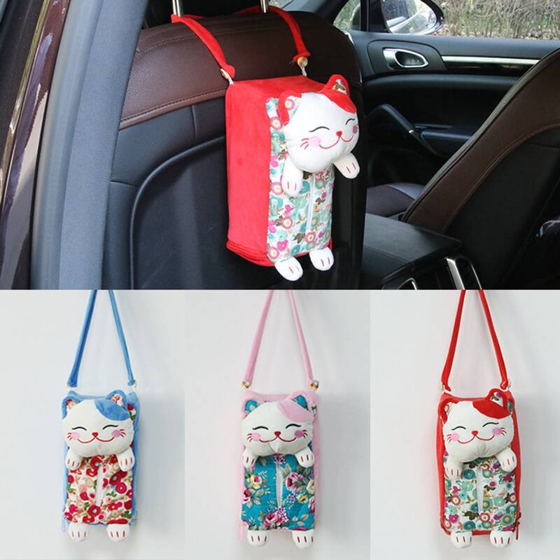 

1pc Random Cat Design Car Hanging Tissue Storage Bag, Multicolor