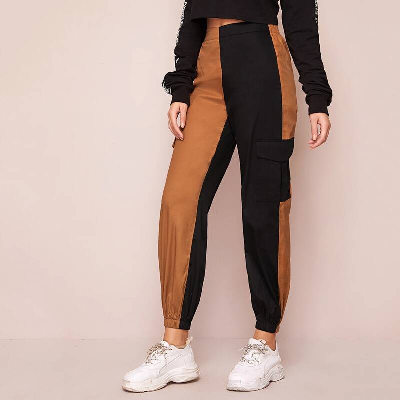 

Flap Pocket Side Colorblock Cargo Pants, Multicolor