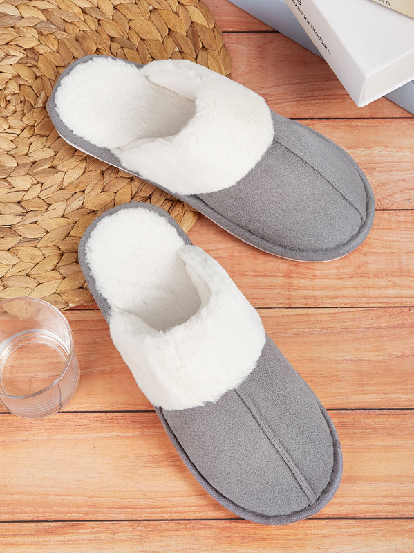 

Men Contrast Faux Fur Slippers, Grey