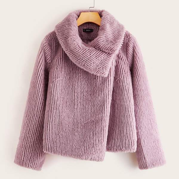 

Collared Faux Fur Coat, Pink pastel