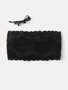 Sujetador tipo bralette de lencería con encaje y borde con ondas - Negro - Ver 2