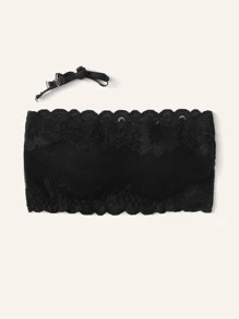 Sujetador tipo bralette de lencería con encaje y borde con ondas - Negro - Ver 4