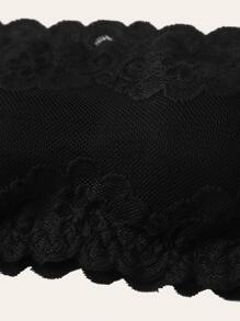 Sujetador tipo bralette de lencería con encaje y borde con ondas - Negro - Ver 5