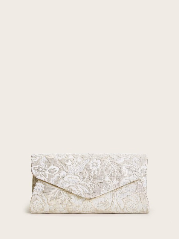 

Flower Pattern Flap Chain Clutch Bag, Beige