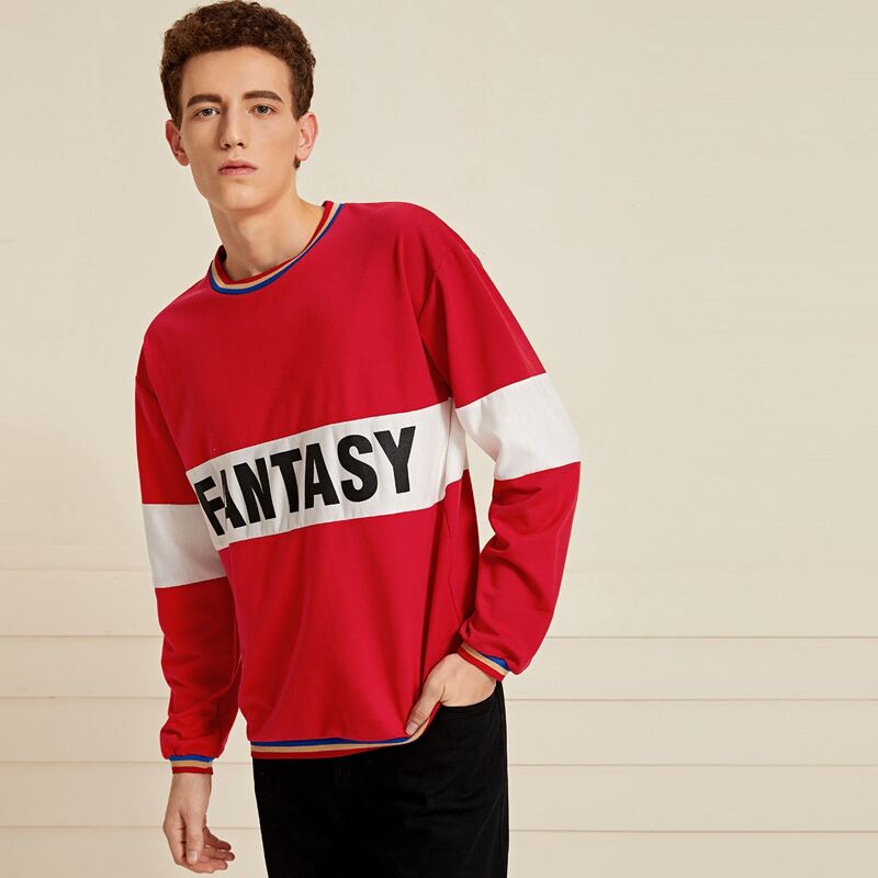 

Guys Contrast Panel Letter Graphic Sweatshirt, Red