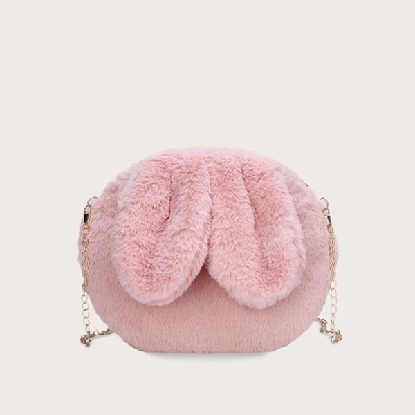 

Girls Fluffy Rabbit Design Chain Bag, Pink