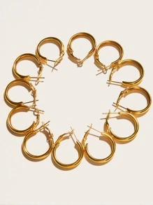 6對簡約耳環 - 金黃色 - 查看 3