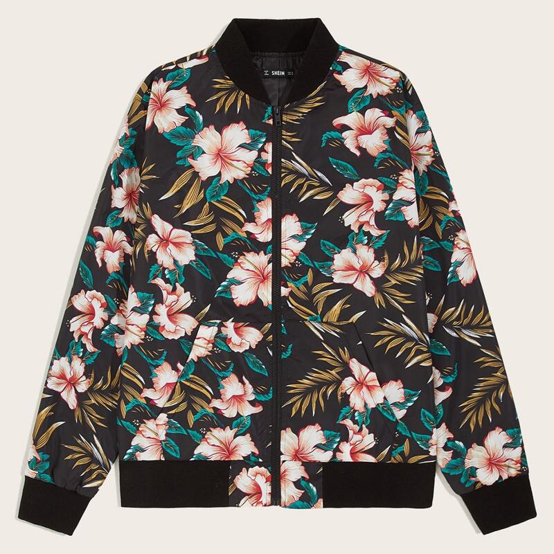

Guys Zip Up Floral Print Bomber Jacket, Multicolor