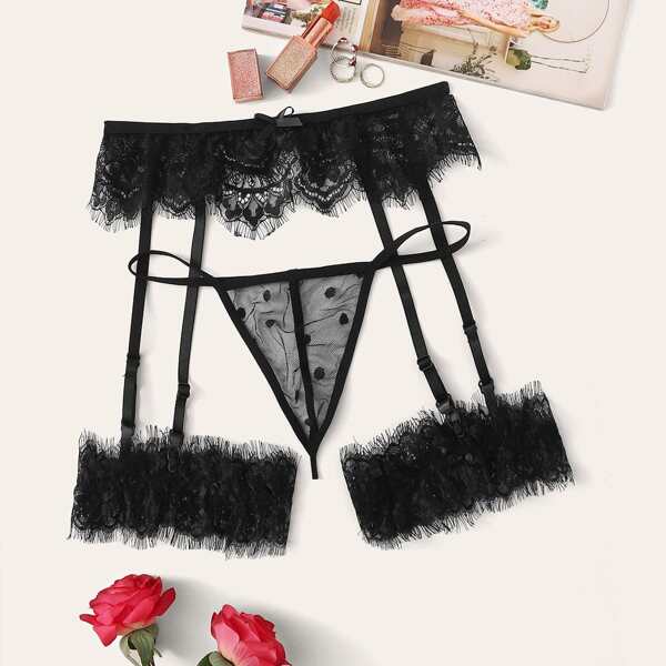 

Floral Lace Thong & Garter, Black