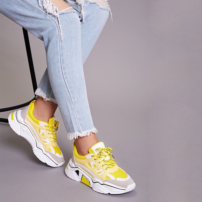 

Lace-up Front Chunky Sneakers, Yellow