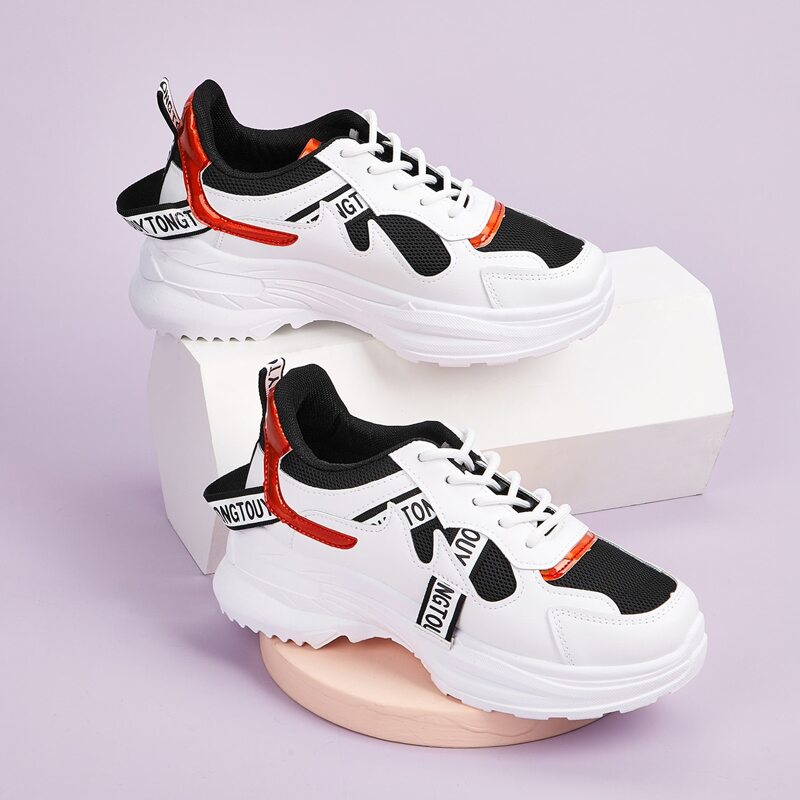 

Lace-up Front Mesh Panel Chunky Sneakers, White