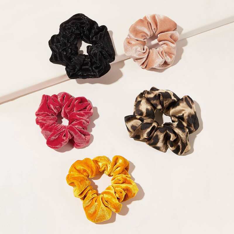 

5pcs Leopard Print Scrunchie, Multicolor