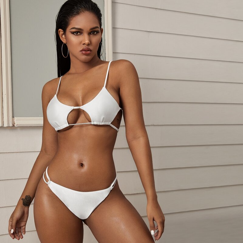 

Cut-Out Tie Back High Cut Bikini Swimsuit, White