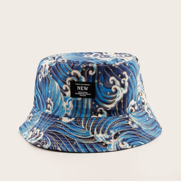 

Men Sea Waving Pattern Bucket Hat, Multicolor