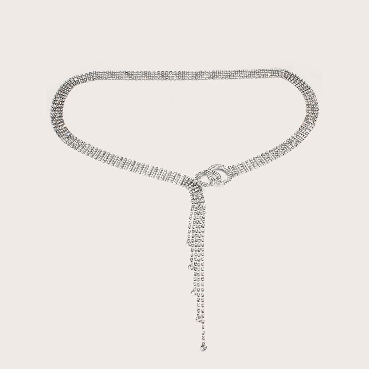 

Rhinestone Engraved Chain Belt, Silver