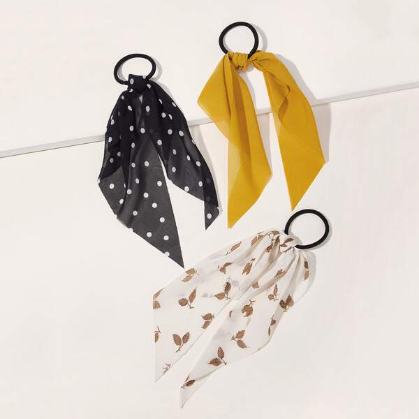 

3pcs Polka Dot & Leaf Pattern Hair Tie, Multicolor