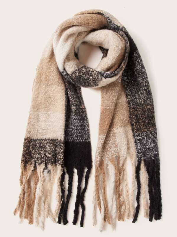 

Colorful Plaid Fringe Hem Scarf, Multicolor