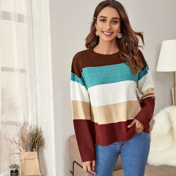 

Drop Shoulder Colorblock Sweater, Multicolor