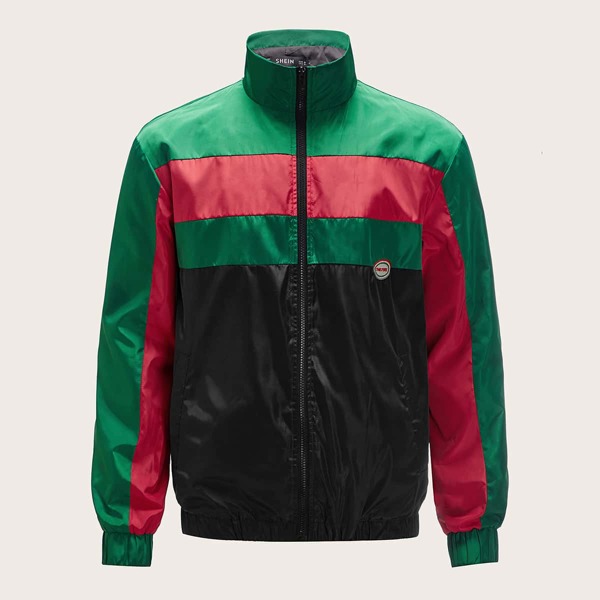 

Men Slogan Embroidered Colorblock Windbreaker Jacket, Multicolor