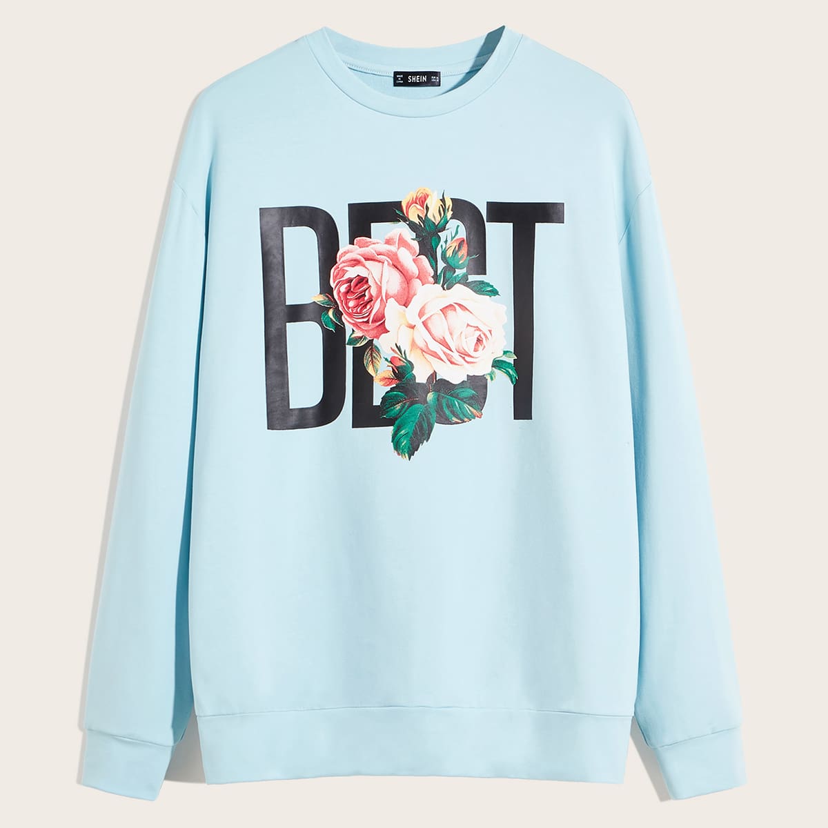 

Guys Floral & Letter Graphic Pullover, Blue pastel