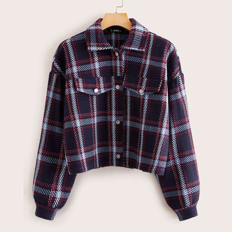 

Single Breasted Flap Front Plaid Jacket, Multicolor