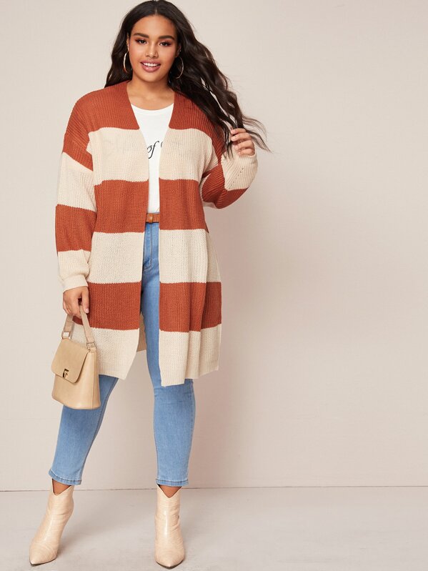 

Plus Two Tone Open Front Drop Shoulder Cardigan, Multicolor, Emilie