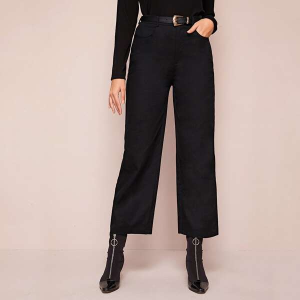 

Slant Pocket Straight Leg Pants Without Belt, Black