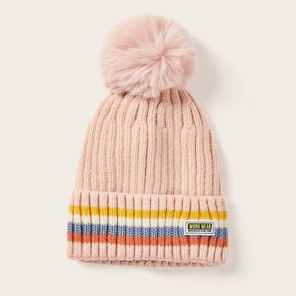 

Toddler Girls Letter Pom Pom Decor Beanie, Multicolor