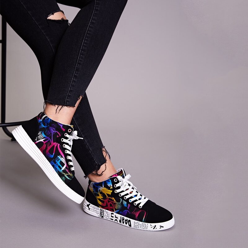 

Lace-up Front Letter Graphic Sole Sneakers, Multicolor