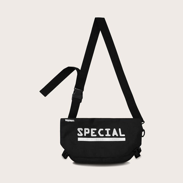 

Men Letter Graphic Crossbody Bag, Black
