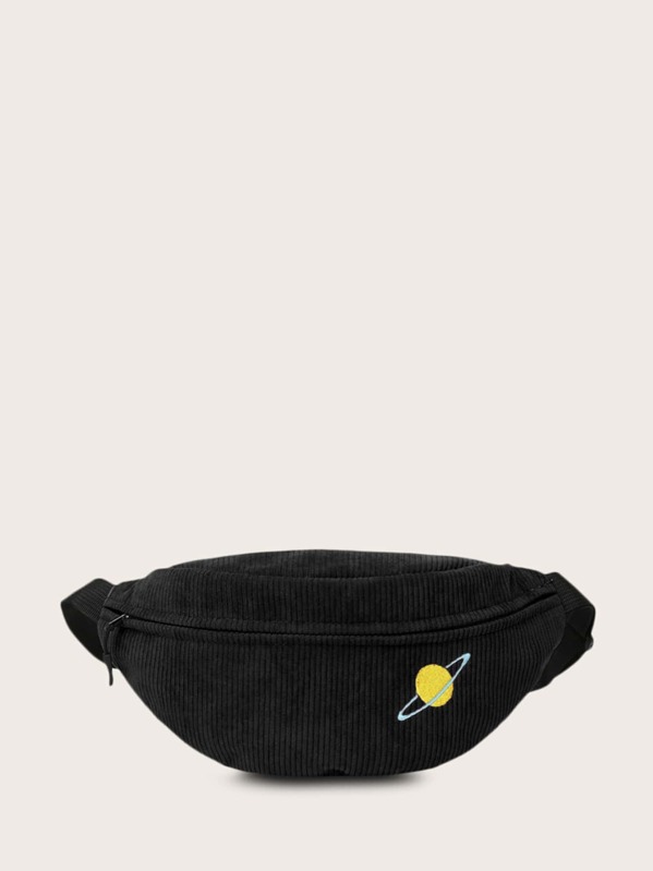

Kids Planet Embroidered Corduroy Fanny Pack, Black